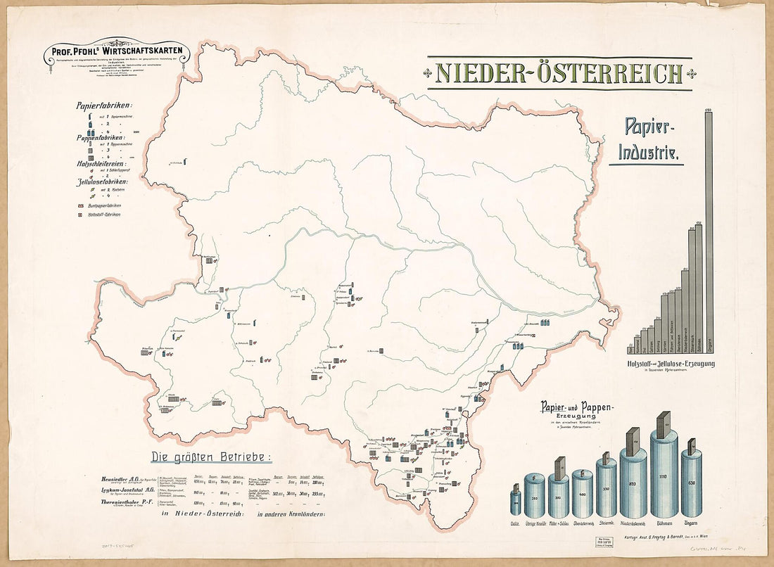 This old map of Nieder-Osterrreich Papier-Industrie from Prof. Pfohls Wirtschaftskarten from 1913 was created by Ernst Pfohl in 1913