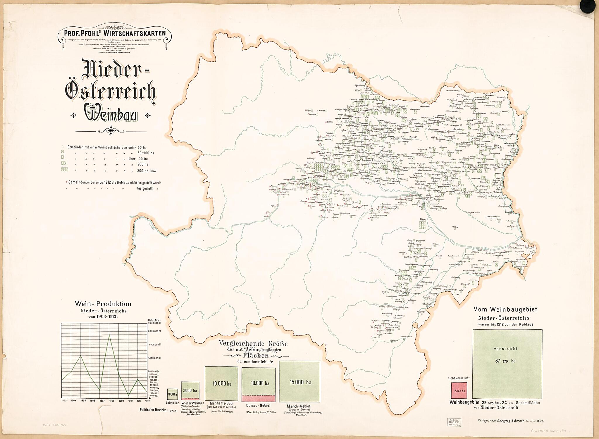 This old map of Nieder-Osterrreich Weinbau from Prof. Pfohls Wirtschaftskarten from 1913 was created by Ernst Pfohl in 1913