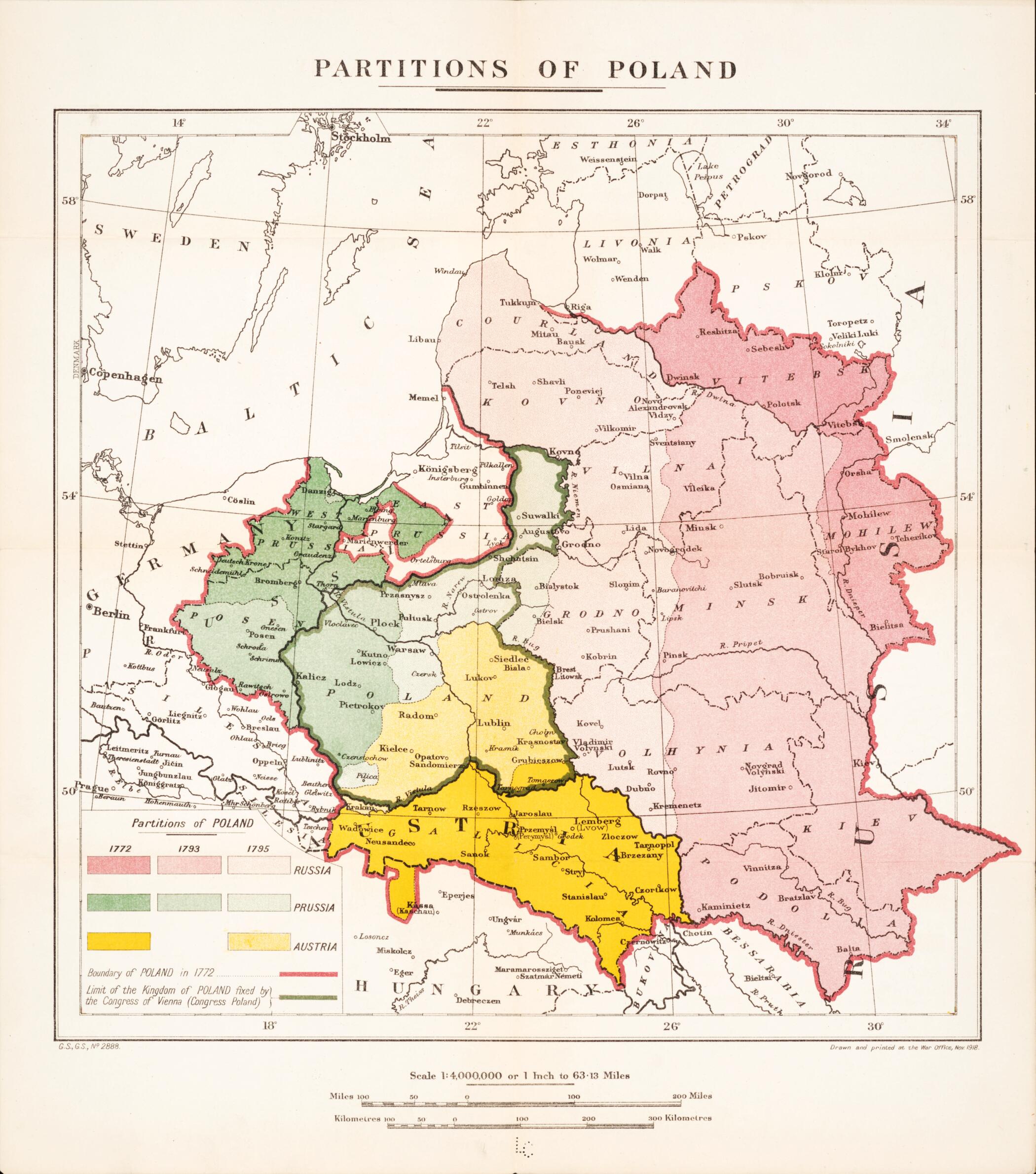 This old map of Partitions of Poland from Maps of Poland. from 1919 was created by  Great Britain. War Office. General Staff. Geographical Section in 1919