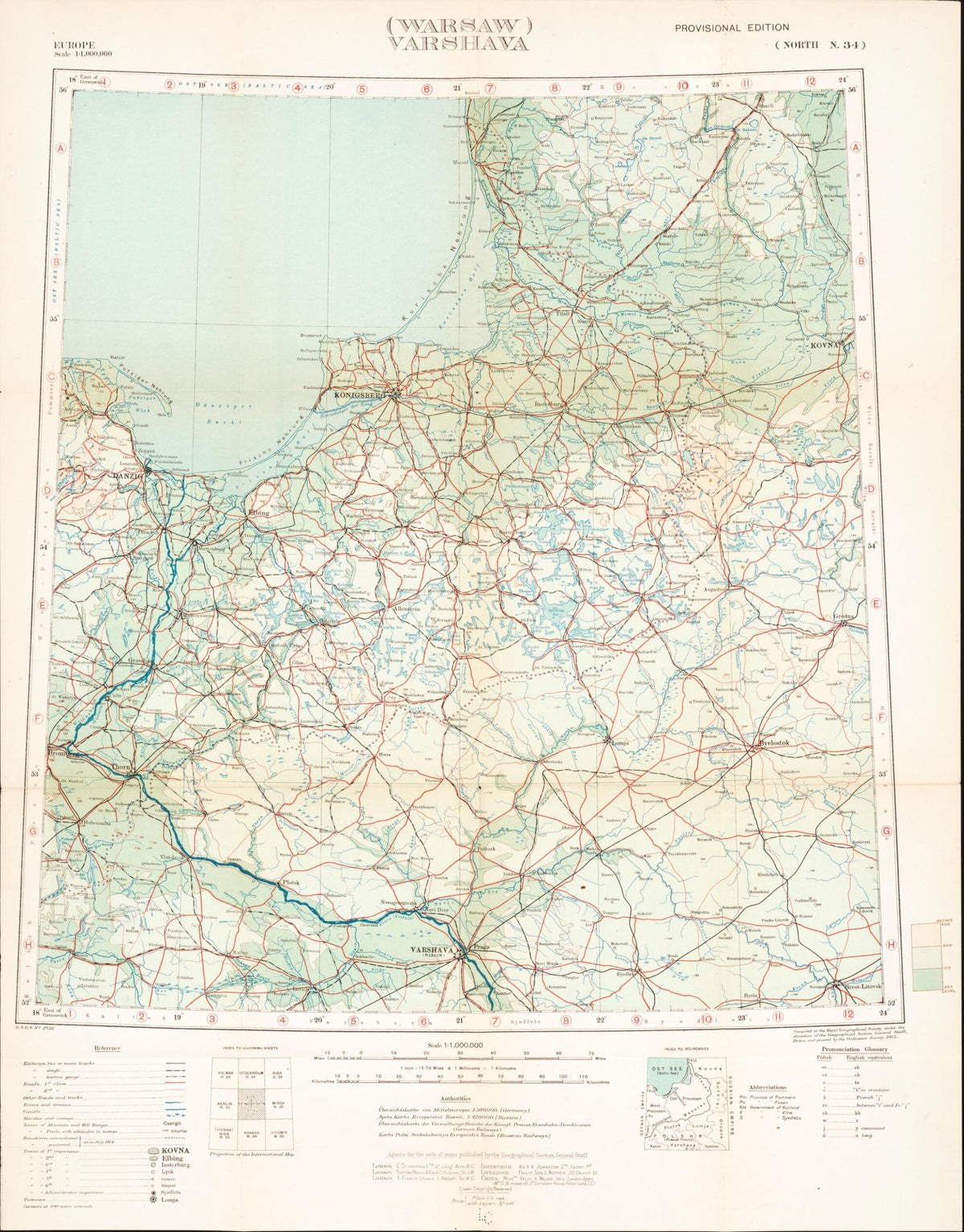 (Warsaw) Varshava from Maps of Poland 1919 by Relic Map Company