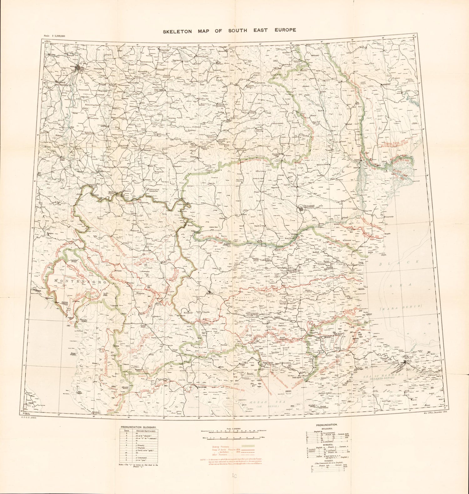 This old map of Skeleton Map of South East Europe, Scale 1: 1,5000,000 from Maps of the Balkan Peninsula. from 1919 was created by  Royal Geographical Society (Great Britain) in 1919