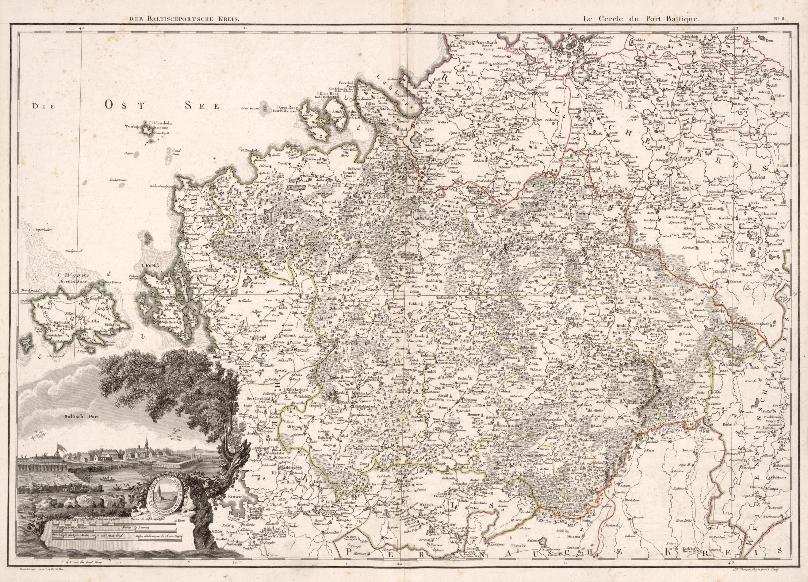 This old map of No. II:Der Baltischportsche Kreis; Le Cercle Du Port Baltique from Atlas De La Livonie Ou Des Deux Gouvernemens Et Duchés De Livonie Et D&