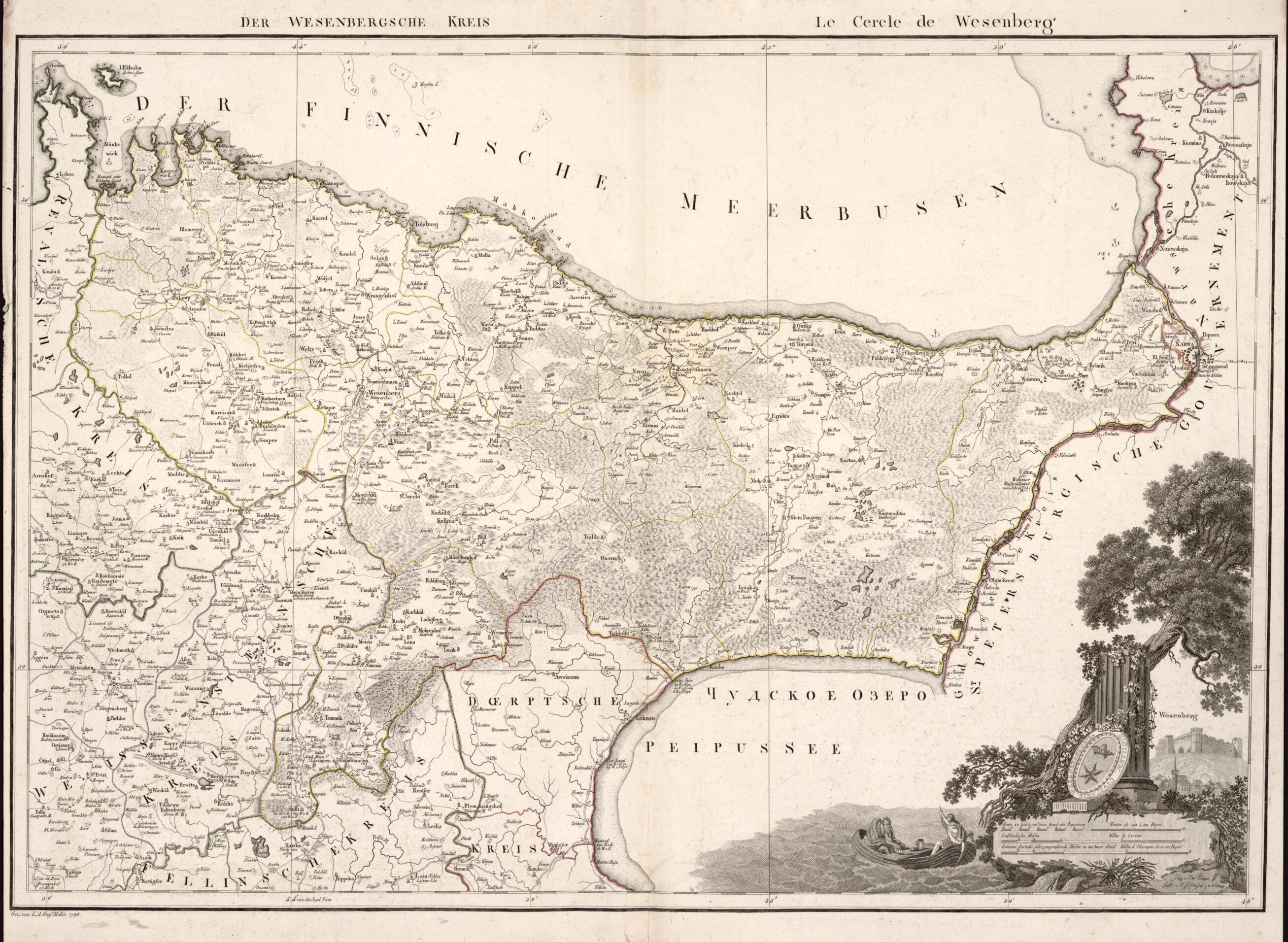 This old map of Der Wesenbergsche Kreis; Le Cercle De Wesenberg from Atlas De La Livonie Ou Des Deux Gouvernemens Et Duchés De Livonie Et D&