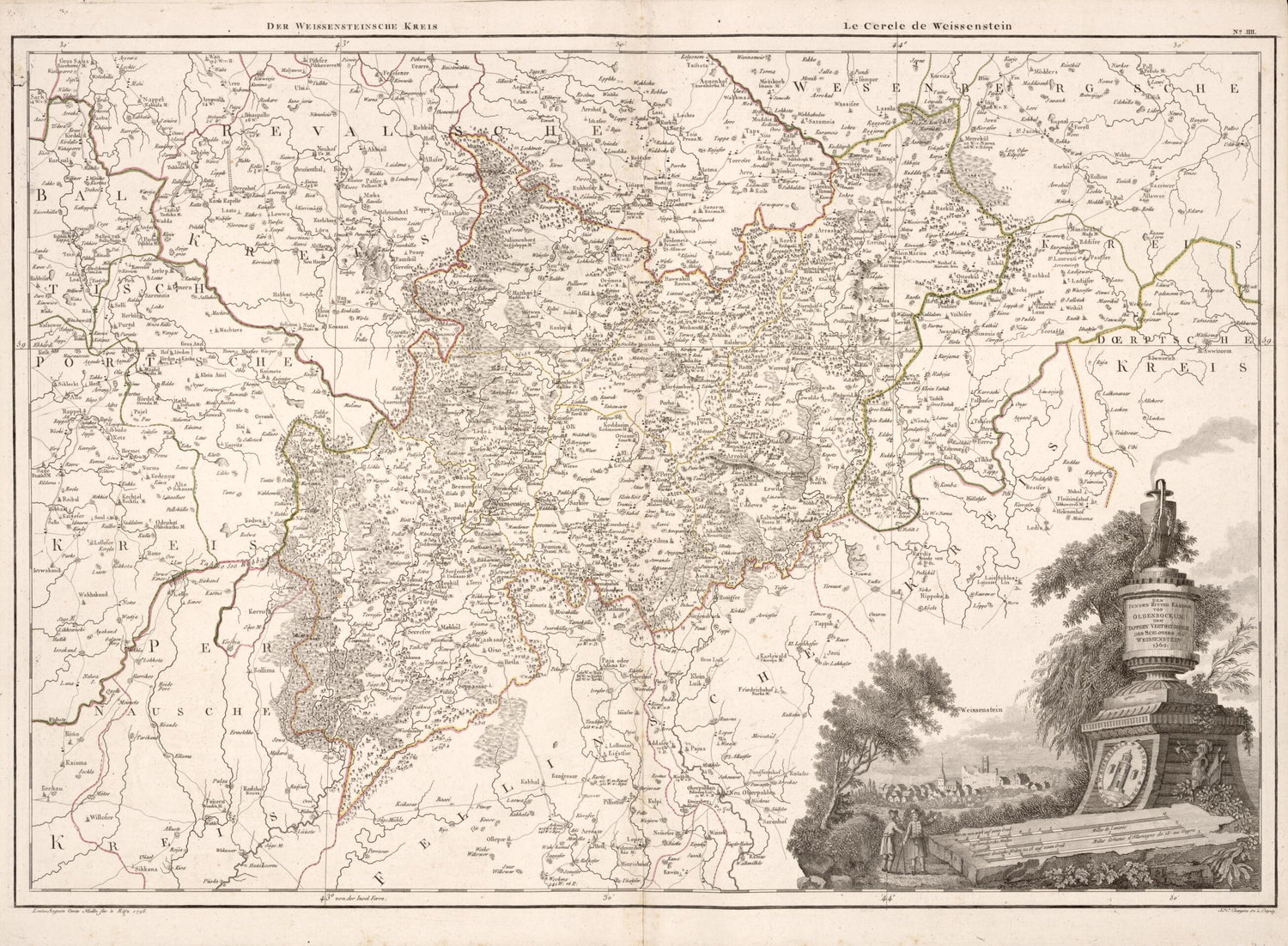 This old map of No. IIII: Der Weissensteinsche Kreis; Le Cercle De Weissenstein from Atlas De La Livonie Ou Des Deux Gouvernemens Et Duchés De Livonie Et D&