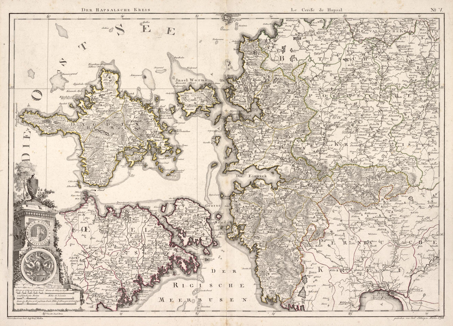 This old map of No. V: Der Hapsalsche Kreis; Le Cercle De Hapsal from Atlas De La Livonie Ou Des Deux Gouvernemens Et Duchés De Livonie Et D&