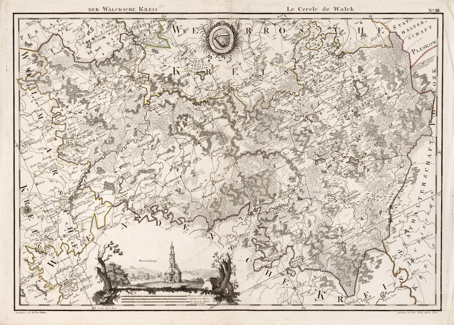 This old map of No. IIII: Der Walcksche Kreis; Le Cercle De Walck from Atlas De La Livonie Ou Des Deux Gouvernemens Et Duchés De Livonie Et D&