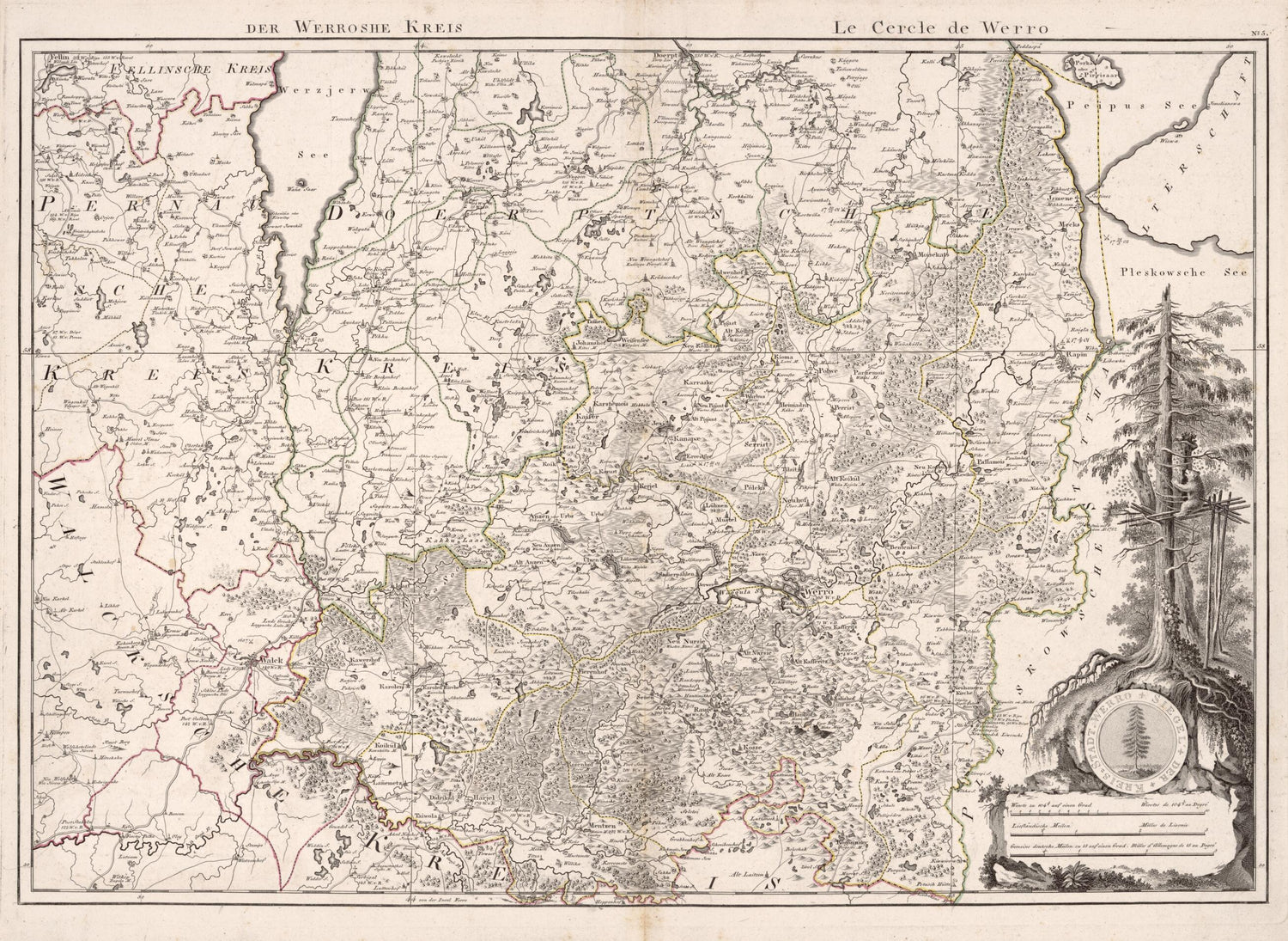 This old map of No. 5: Der Werrosche Kreis; Le Cercle De Werro from Atlas De La Livonie Ou Des Deux Gouvernemens Et Duchés De Livonie Et D&