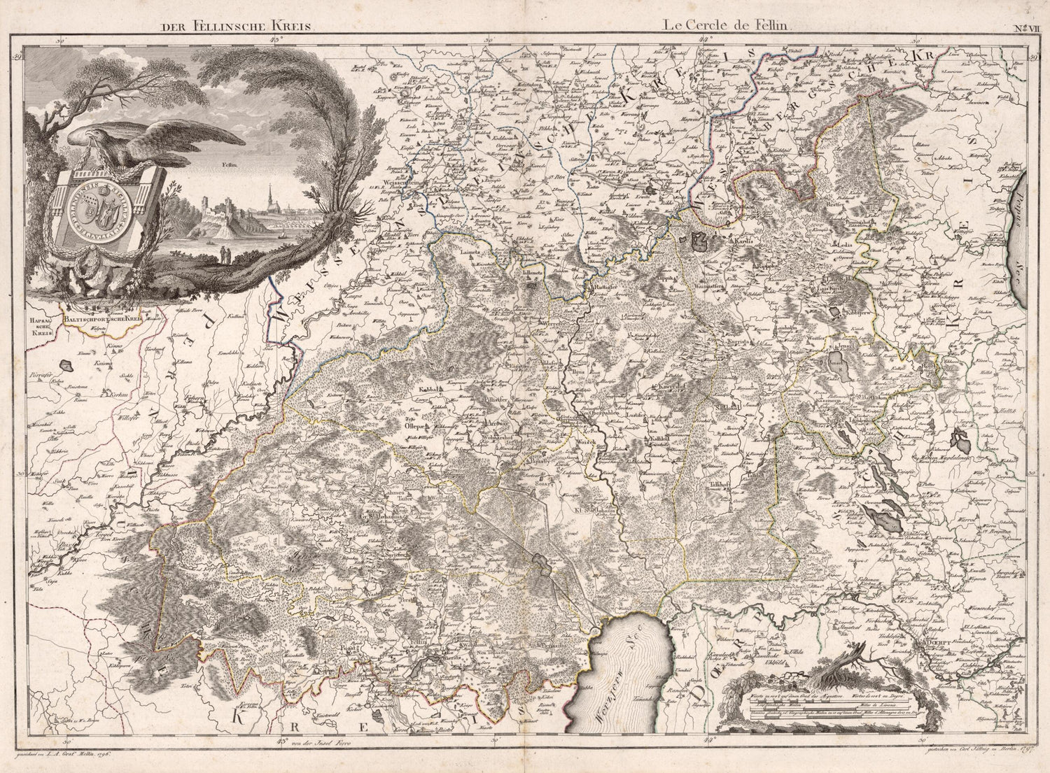 This old map of No. VII: Der Fellinsche Kreis; Le Cercle De Felllin from Atlas De La Livonie Ou Des Deux Gouvernemens Et Duchés De Livonie Et D&