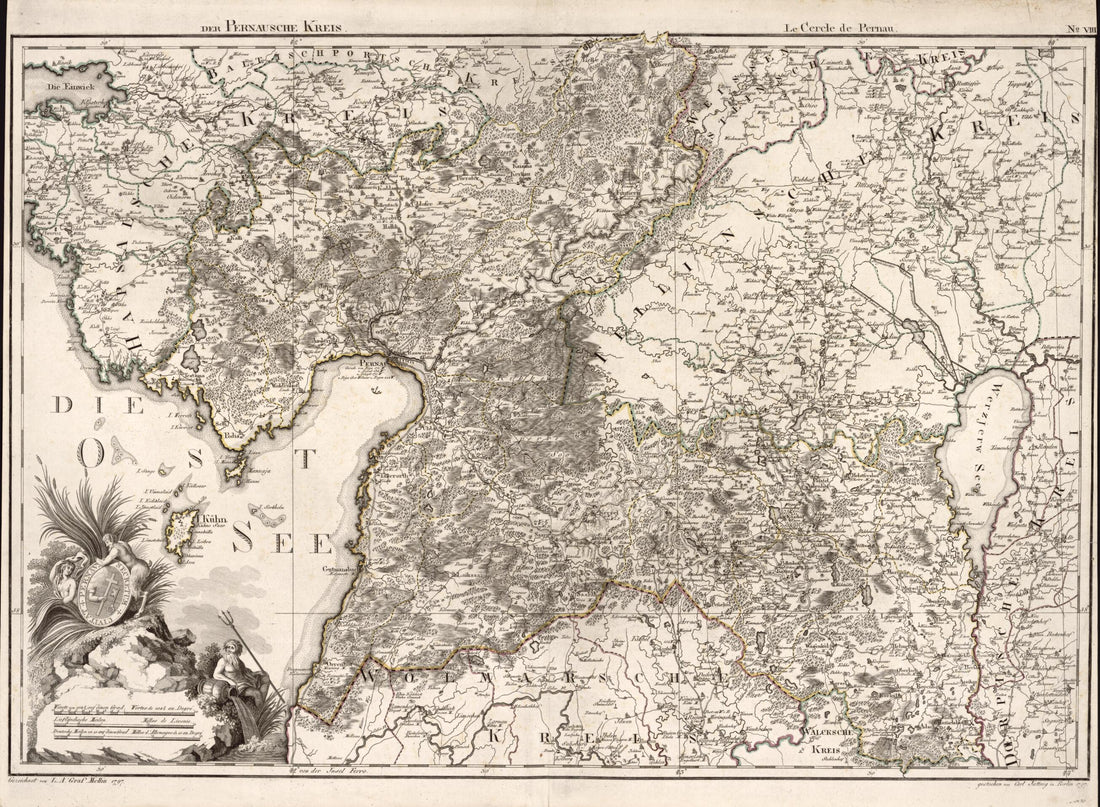 This old map of No. VIII: Der Pernausche Kreis; Le Cercle De Pernau from Atlas De La Livonie Ou Des Deux Gouvernemens Et Duchés De Livonie Et D&