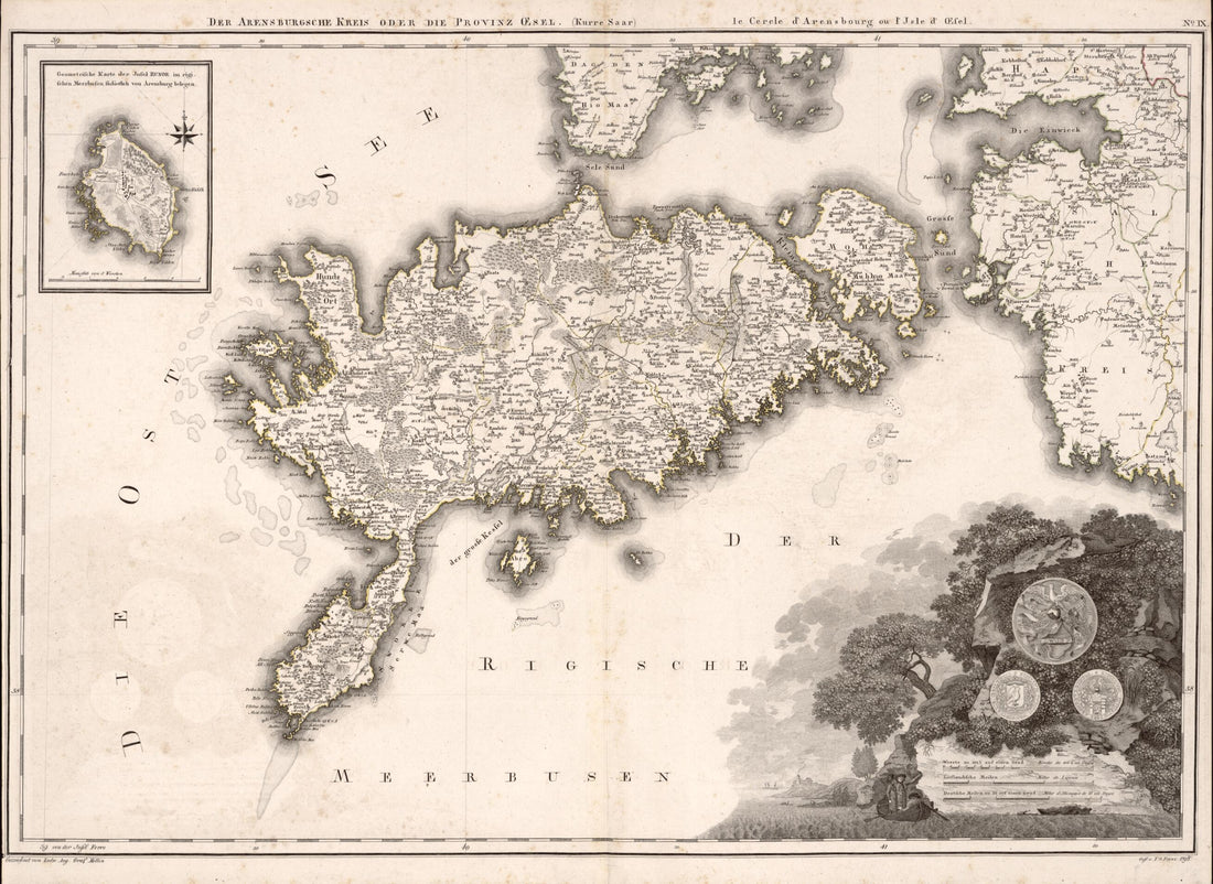 This old map of No. IX: Der Arensbugsche Kreis Oder Die Provinz Oesel; Le Cercle D&