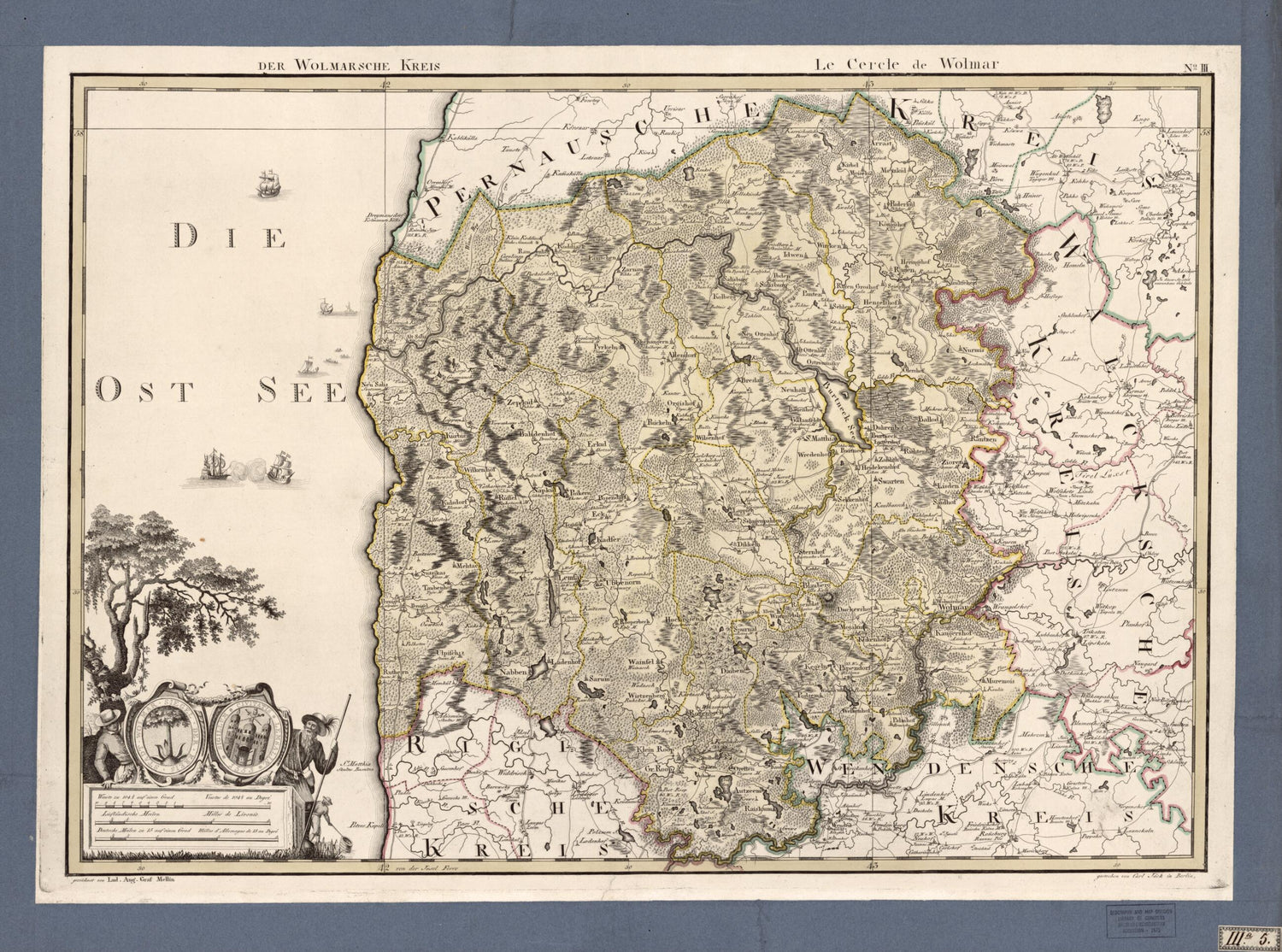 This old map of No. III: Der Wolmarsche Kreis; Le Cercle De Wolmar from Atlas De La Livonie Ou Des Deux Gouvernemens Et Duchés De Livonie Et D&