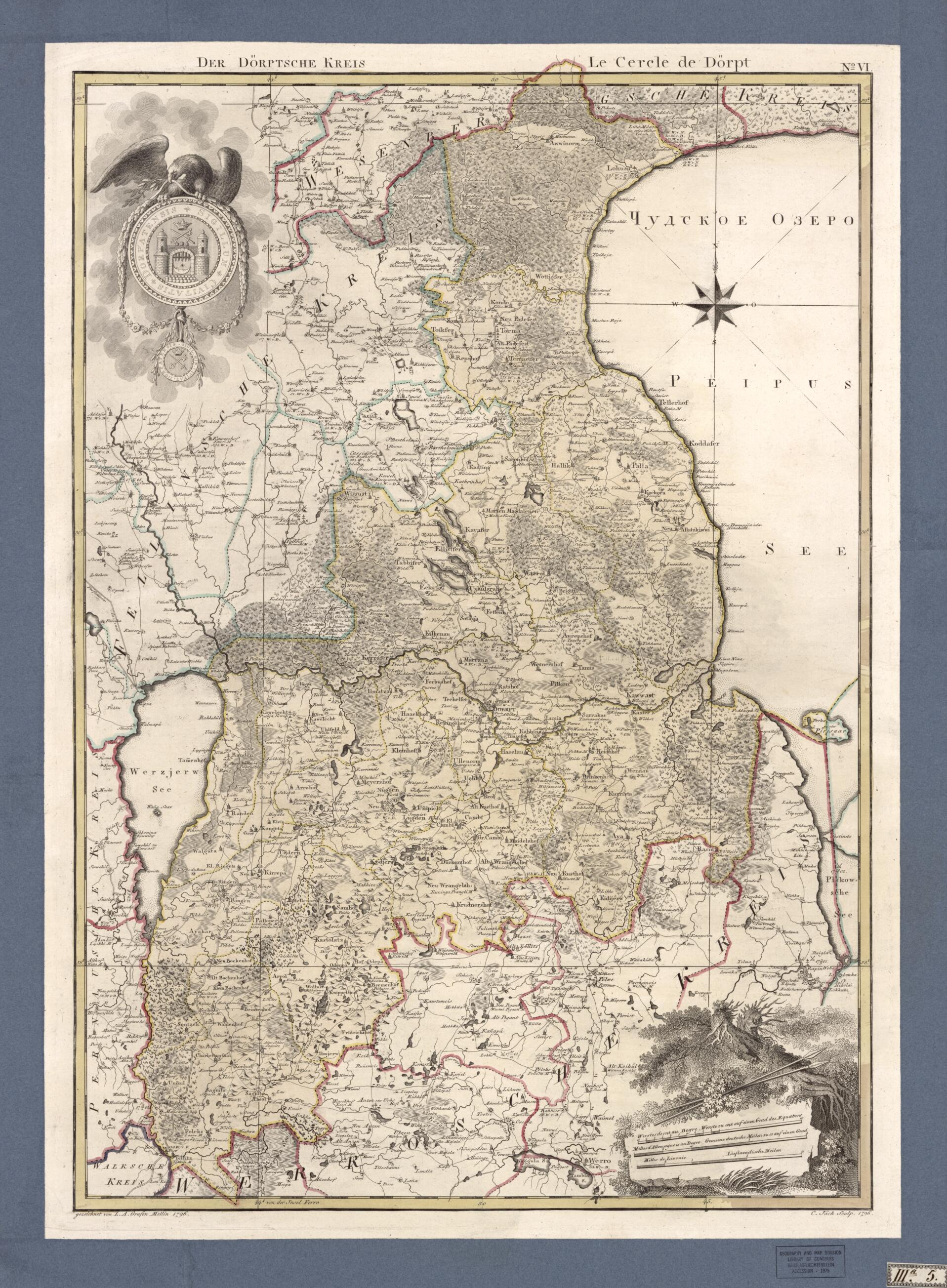 This old map of No. VIIII: Der Dorptsche Kreis; Le Cercle De Dorpt from Atlas De La Livonie Ou Des Deux Gouvernemens Et Duchés De Livonie Et D&