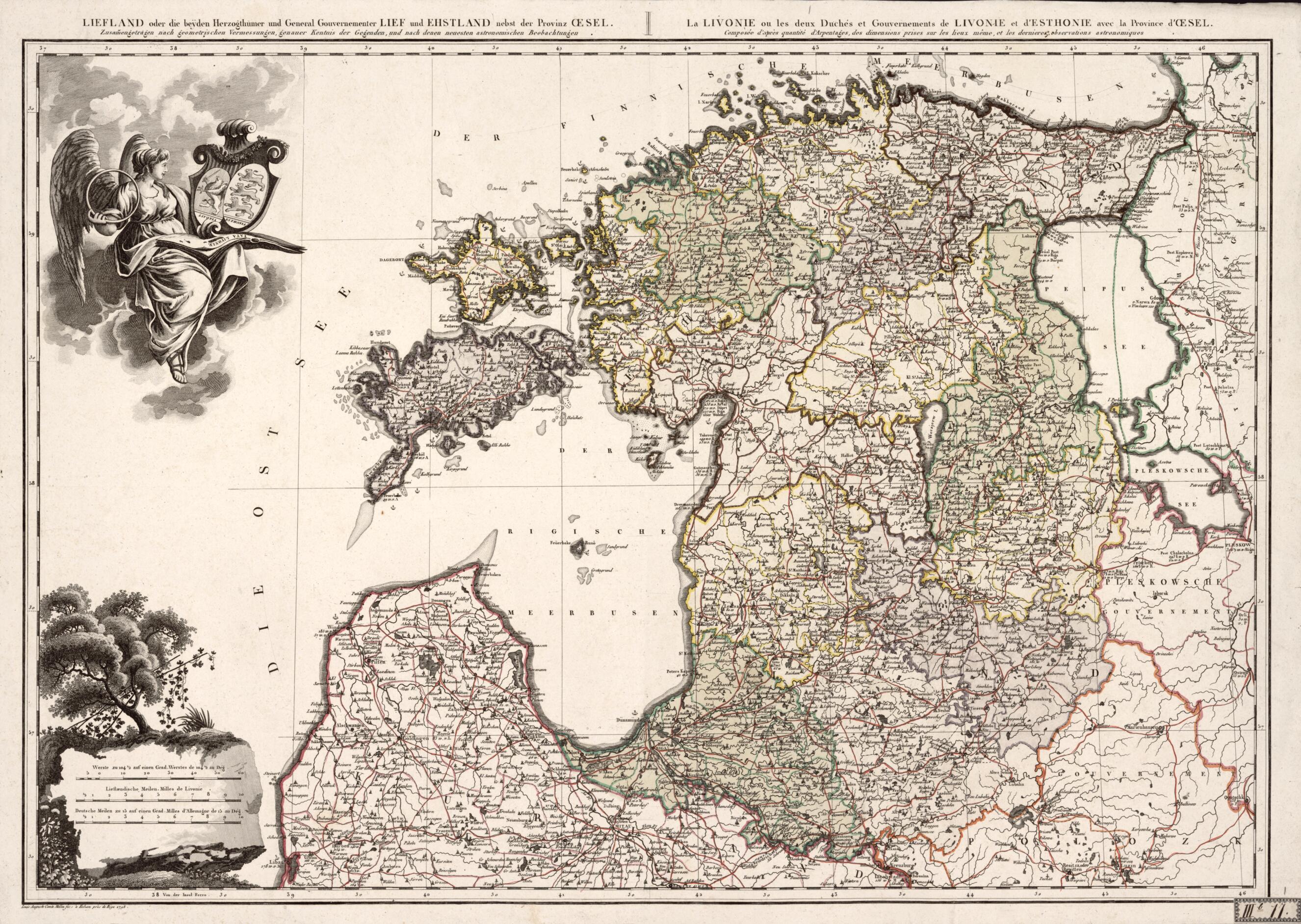 This old map of General-Charte Von Lief- Und Ehstland from Atlas De La Livonie Ou Des Deux Gouvernemens Et Duchés De Livonie Et D&