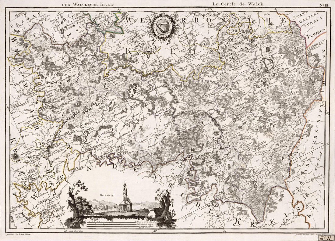 This old map of No. IIII: Der Walcksche Kreis; Le Cercle De Walck from Atlas De La Livonie Ou Des Deux Gouvernemens Et Duchés De Livonie Et D&