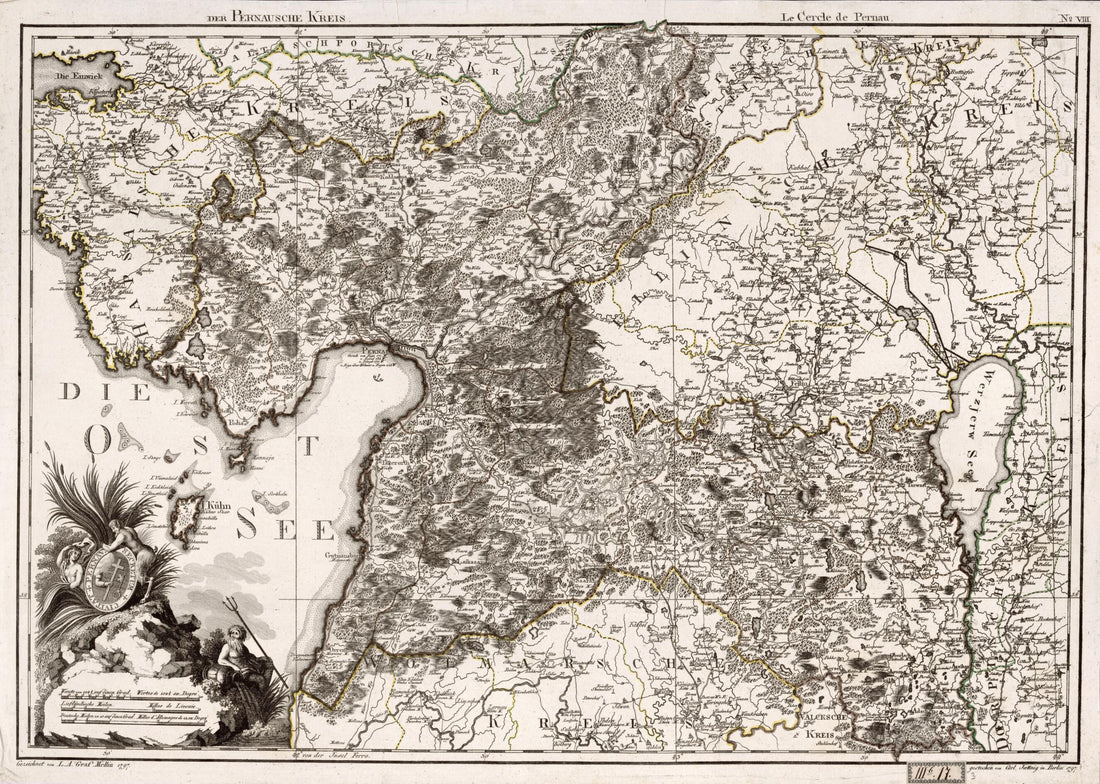 This old map of No. XI: Der Pernausche Kreis; Le Cercle De Pernau from Atlas De La Livonie Ou Des Deux Gouvernemens Et Duchés De Livonie Et D&