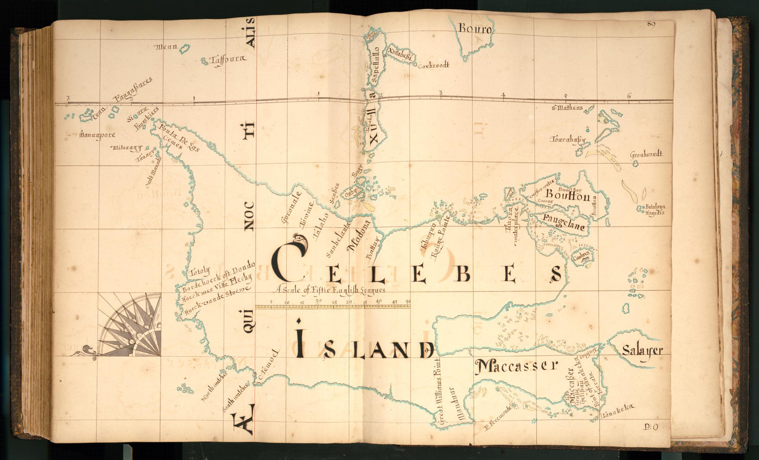 This old map of 89) Celebes Island from Buccaneer Atlas from 1690 was created by William Hacke in 1690