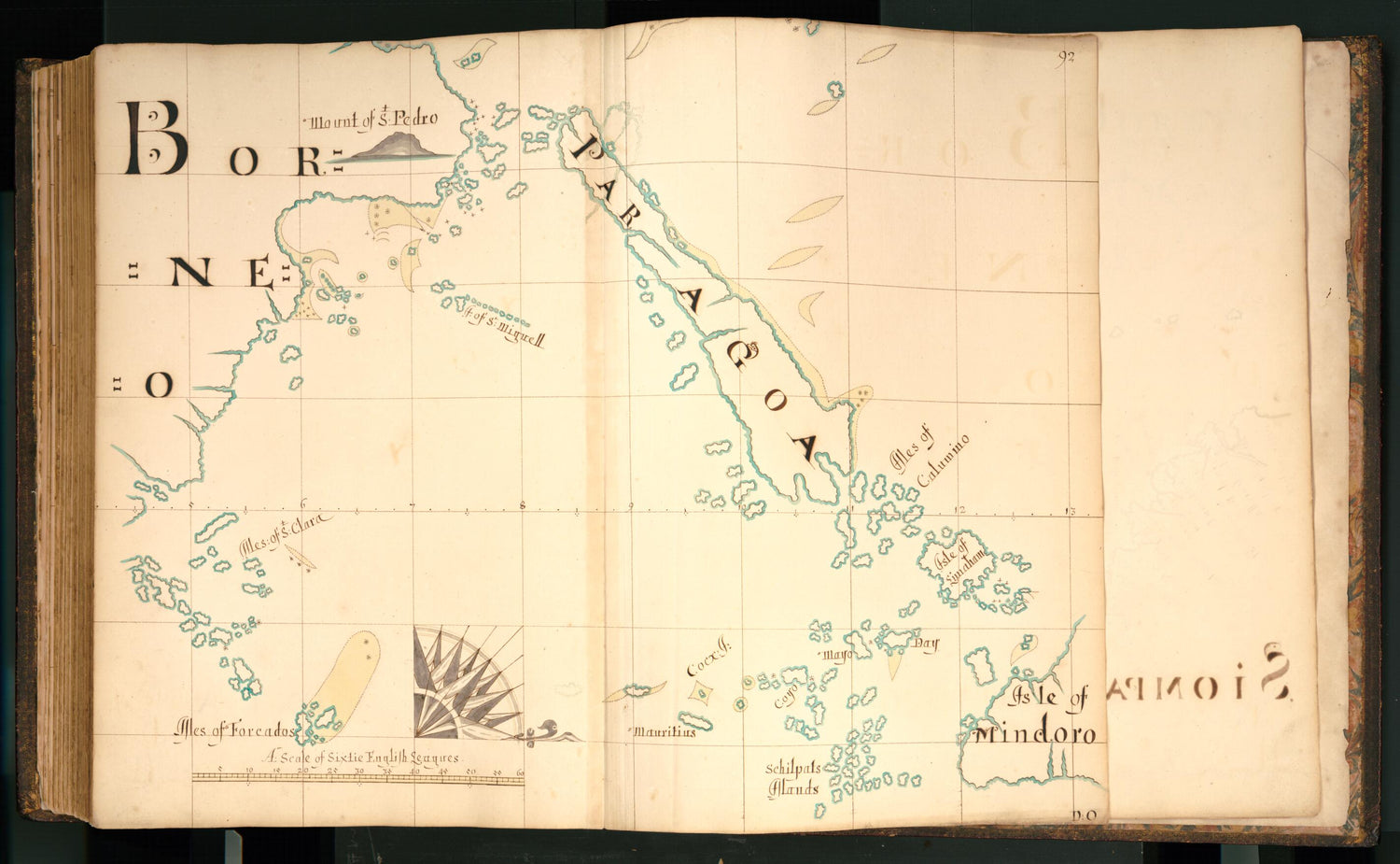 This old map of 92) Borneo, Paragoa, Isle of Mindoro from Buccaneer Atlas from 1690 was created by William Hacke in 1690