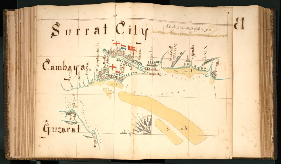 This old map of 31) Surrat City, Cambaya, Guzarat from Buccaneer Atlas from 1690 was created by William Hacke in 1690
