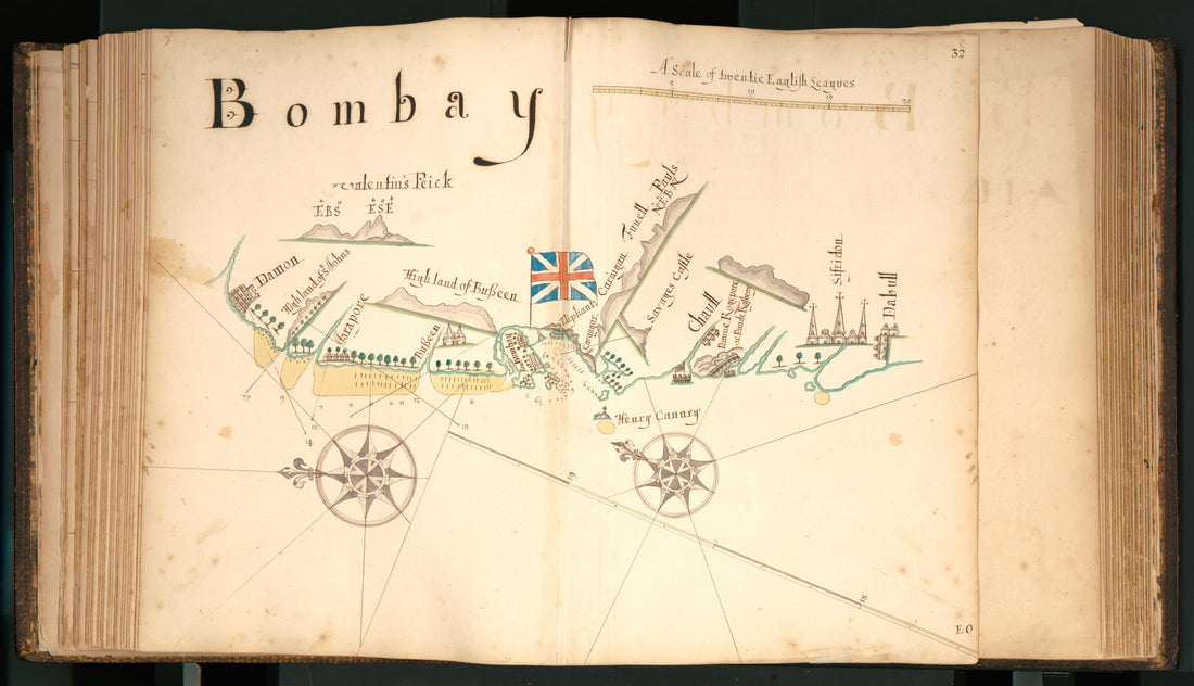 This old map of 32) Bombay from Buccaneer Atlas from 1690 was created by William Hacke in 1690