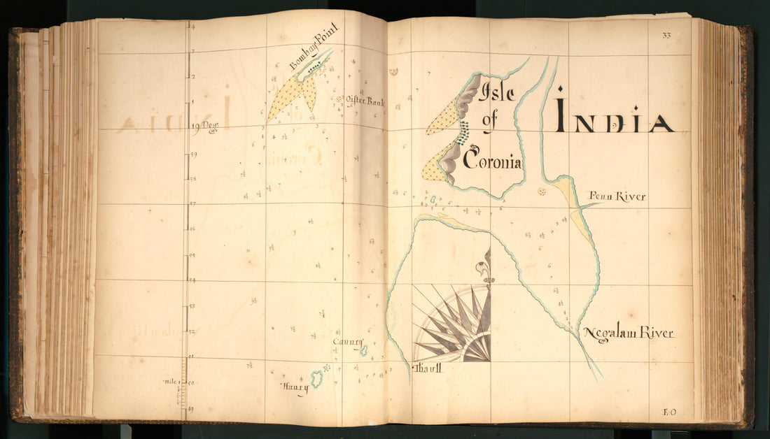 This old map of 33) Isle Coronia, India from Buccaneer Atlas from 1690 was created by William Hacke in 1690