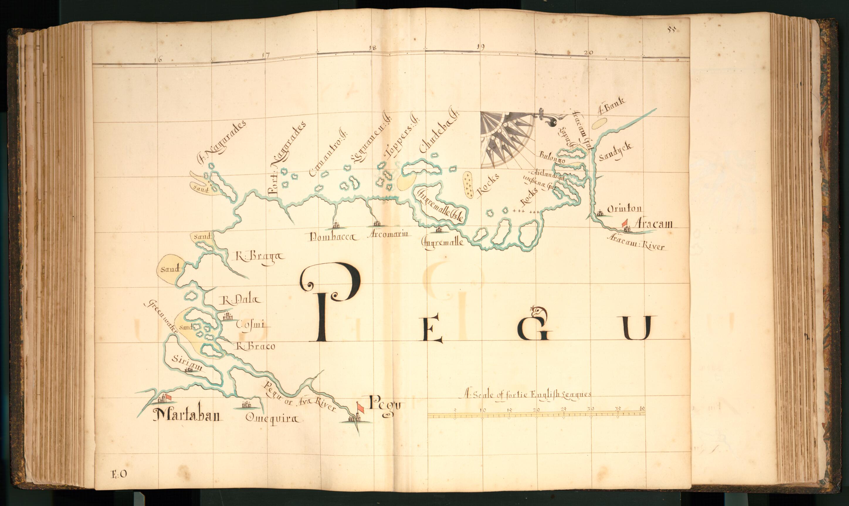 55) Pegu from Buccaneer Atlas from 1690 Old Map Print (25 in. x 42 in ...