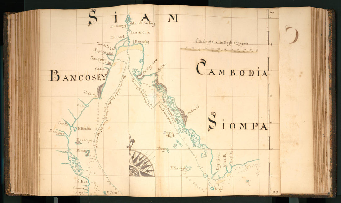This old map of 60) Bancosey, Siam, Cambodia, Siompa from Buccaneer Atlas from 1690 was created by William Hacke in 1690
