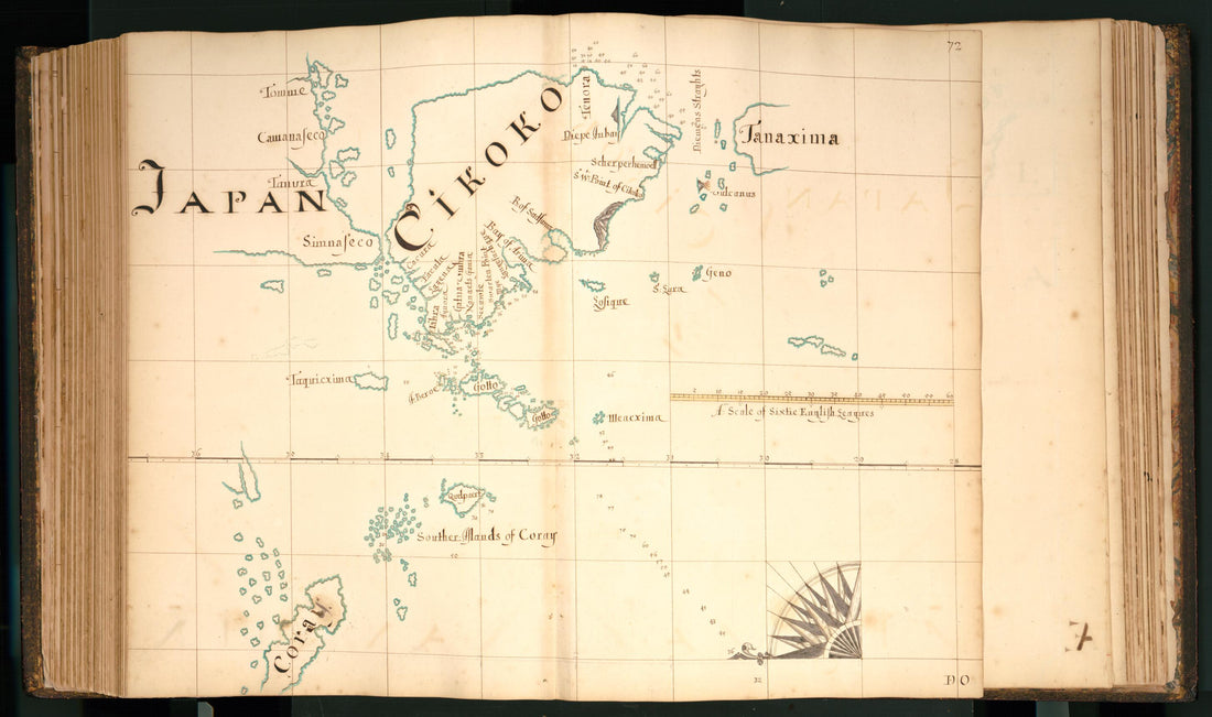 This old map of 72) Japan, Cikoko, Tanaxima from Buccaneer Atlas from 1690 was created by William Hacke in 1690
