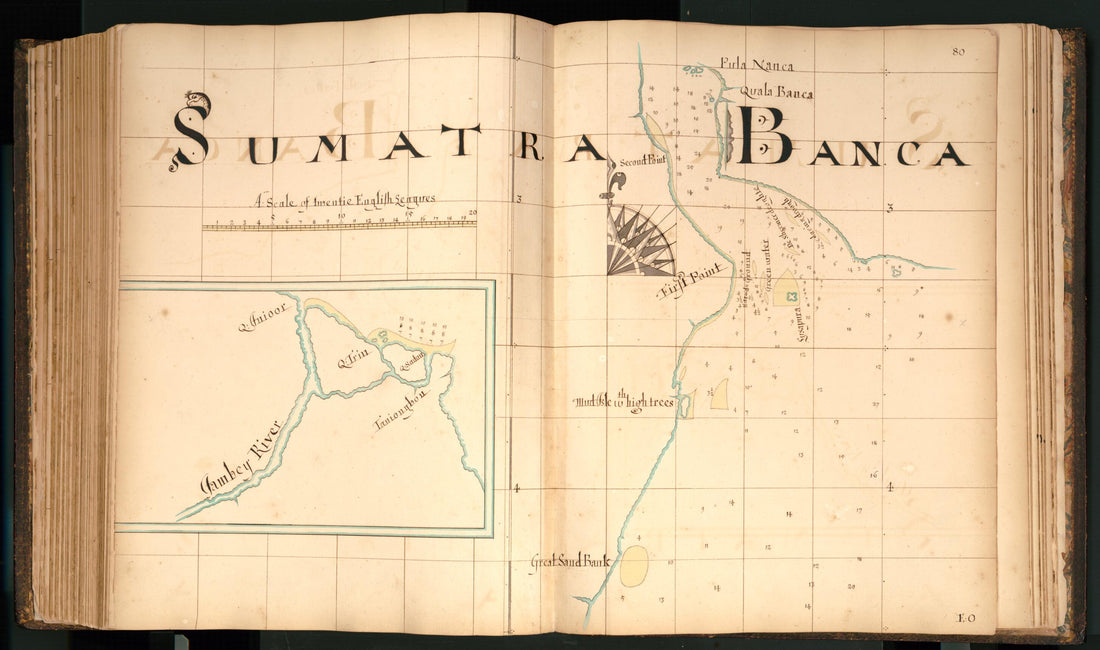 This old map of 80) Sumatra, Banca from Buccaneer Atlas from 1690 was created by William Hacke in 1690