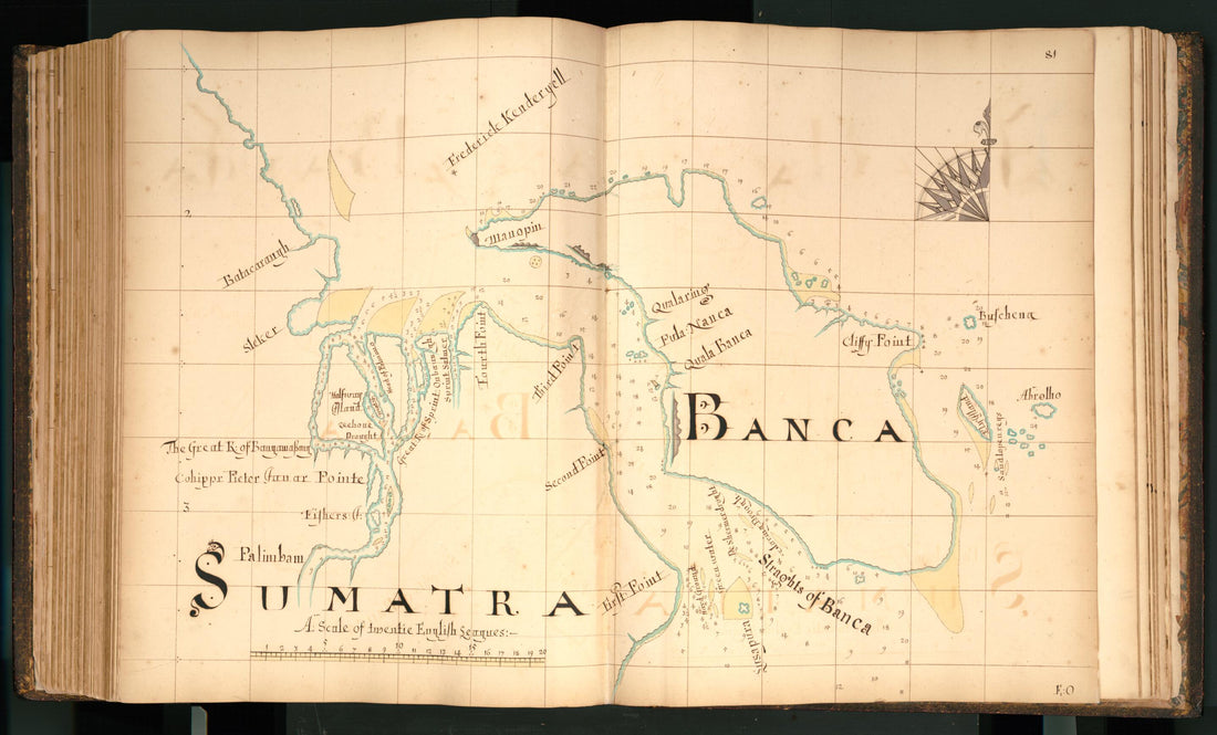 This old map of 81) Sumatra, Banca from Buccaneer Atlas from 1690 was created by William Hacke in 1690