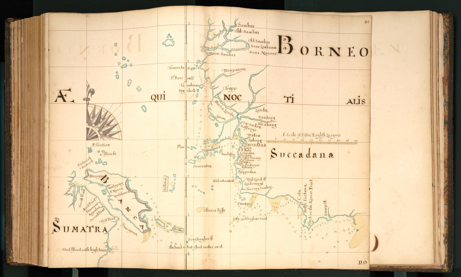 This old map of 85) Sumatra, Banca, Borneo, Succadana from Buccaneer Atlas from 1690 was created by William Hacke in 1690