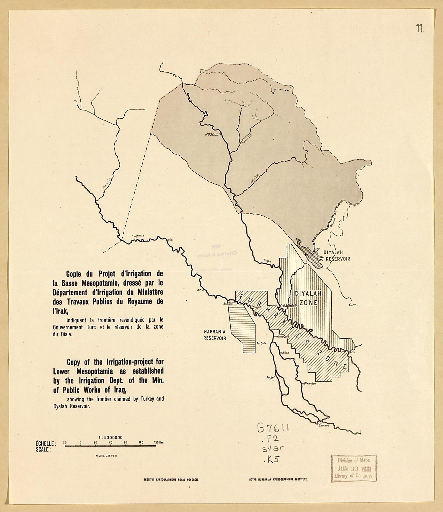 This old map of Sheet 11: Copy of the Irrigation Project for Lower Mesopotamia... from Question De La Frontière Entre La Turquie Et L&