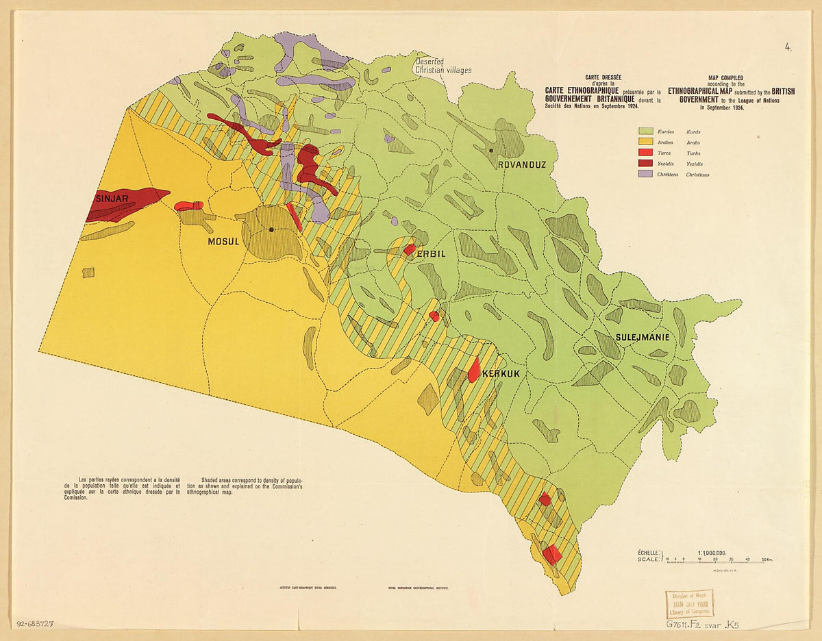 Sheet 4: Ethnographical Map Submitted by the British Government..., Sept. 1924 from Question De La Frontière Entre La Turquie Et L&
