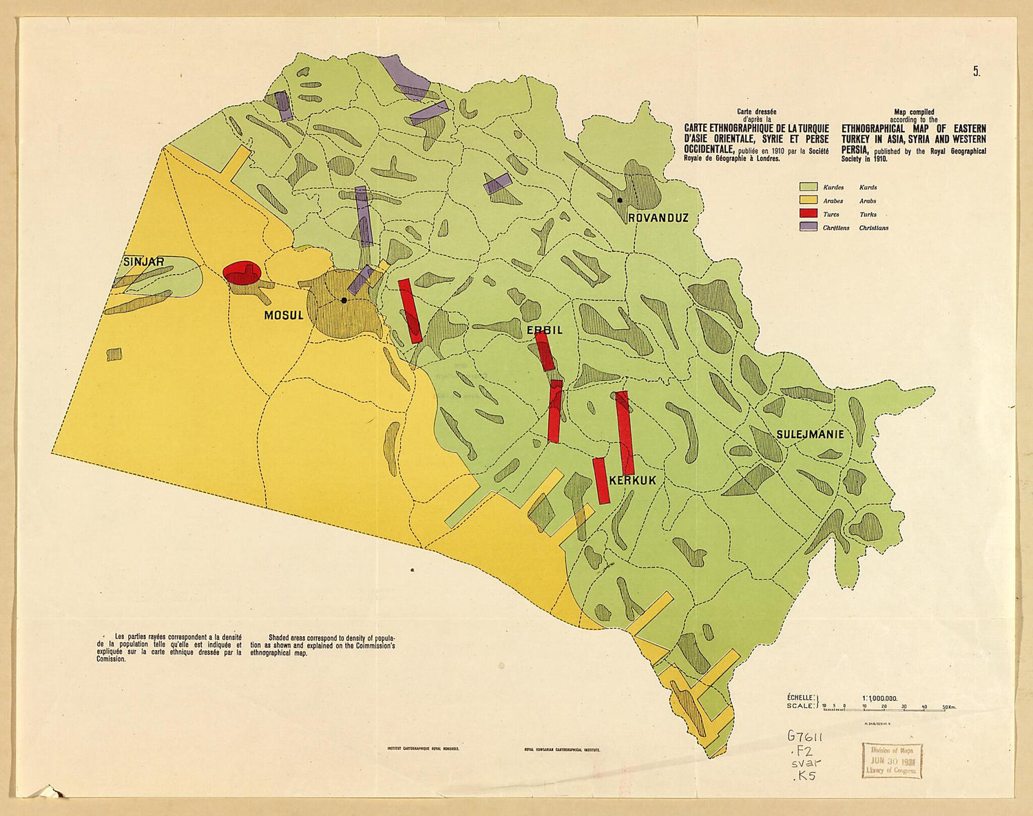 This old map of Sheet 5: Ethnographical Map of Eastern Turkey In Asia..., 1910 from Question De La Frontière Entre La Turquie Et L&