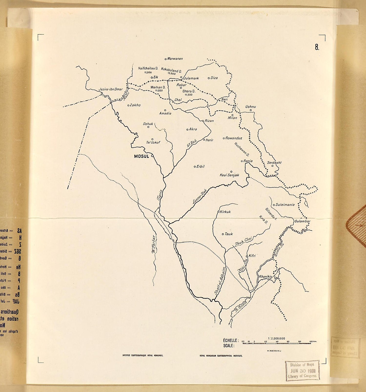 This old map of Sheet 8a: Winter Quarters, Routes of Migration, and Summer Quarters of Kurdish... from Question De La Frontière Entre La Turquie Et L&