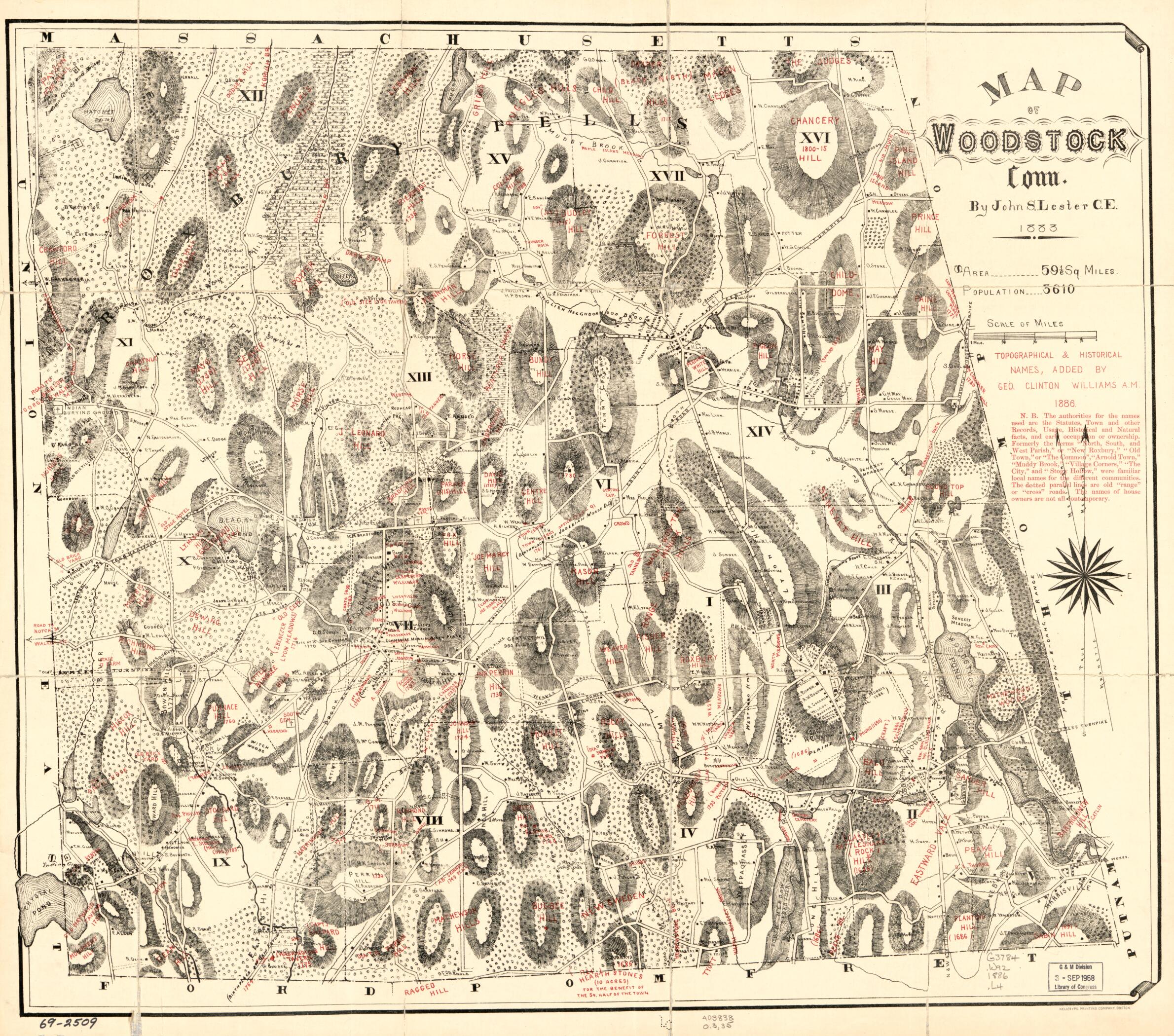 This old map of Map of Woodstock, Connecticut, 1883 from 1886 was created by  Heliotype Printing Co, John S. Lester, George Clinton Williams in 1886