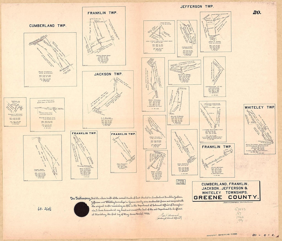 Cumberland, Franklin, Jackson, Jefferson &amp; Whiteley Townships, Greene County 1920 by Relic Map Company