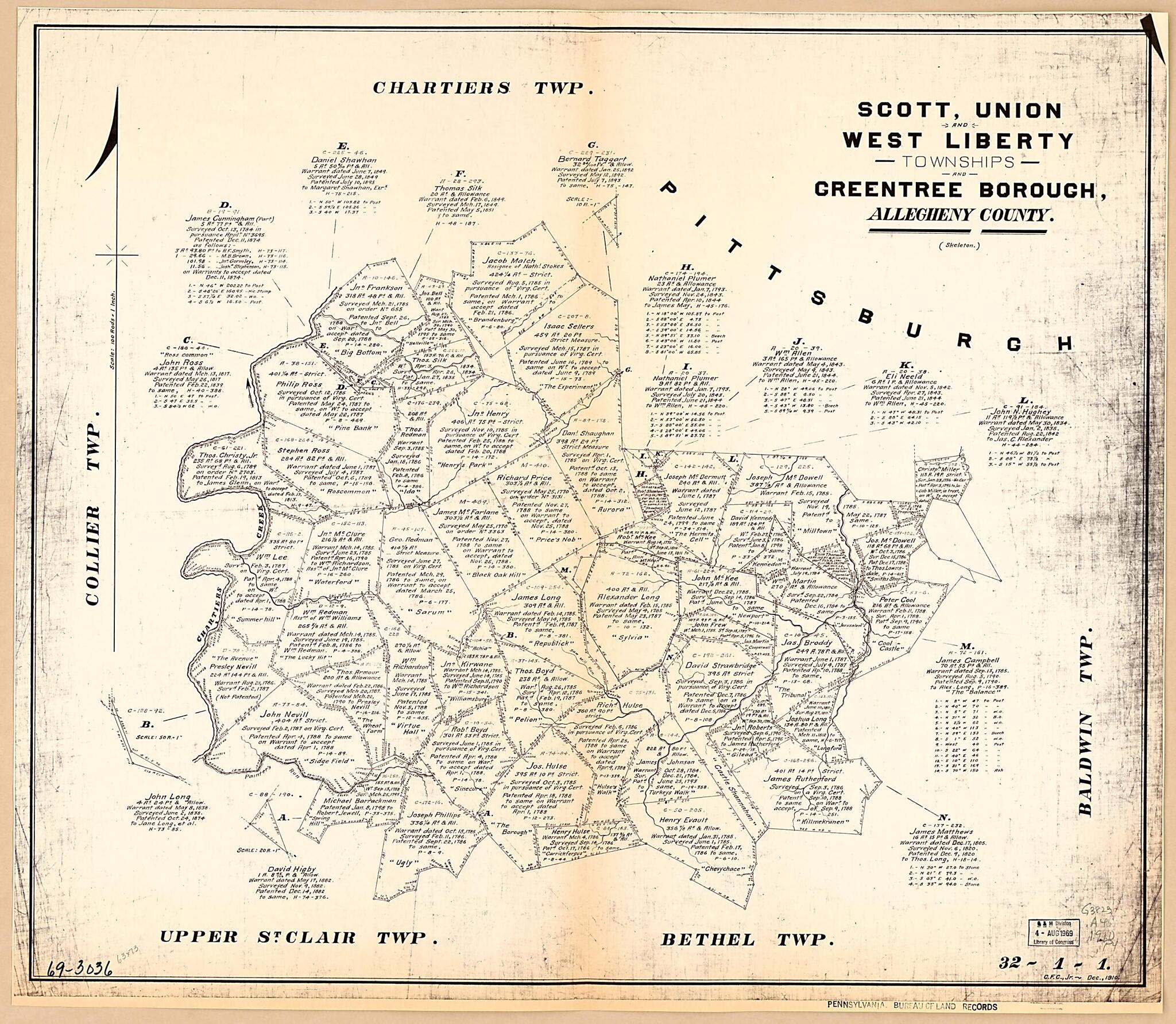 This old map of Scott, Union and West Liberty Townships and Greentree Borough, Allegheny County. (Skeleton) from 1910 was created by  Pennsylvania. Bureau of Land Records in 1910
