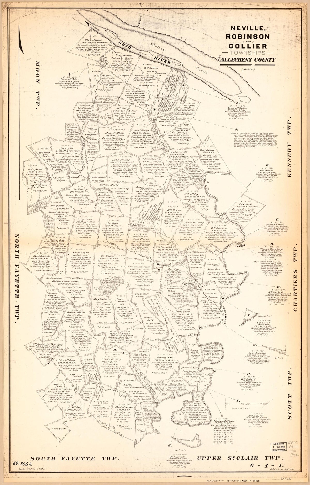 Neville, Robinson and Collier Townships, Allegheny County. (Skeleton) 1910 by Relic Map Company