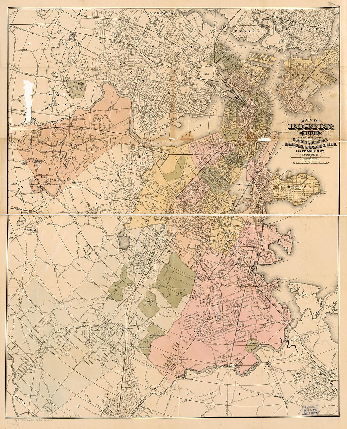 Map of Boston, 1888, Published Expressly for the Boston Directory by Relic Map Company