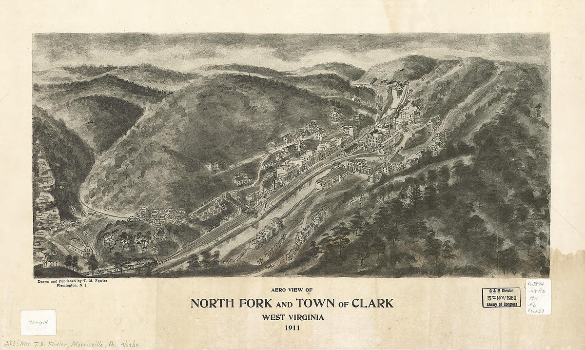 Aero View of North Fork and Town of Clark, West Virginia 1911 by Relic Map Company