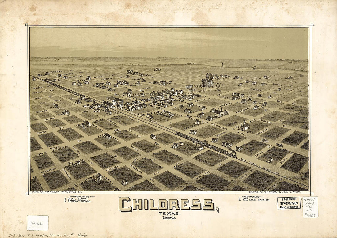 This old map of Childress, Texas from 1890 was created by T. M. (Thaddeus Mortimer) Fowler, James B. Moyer in 1890