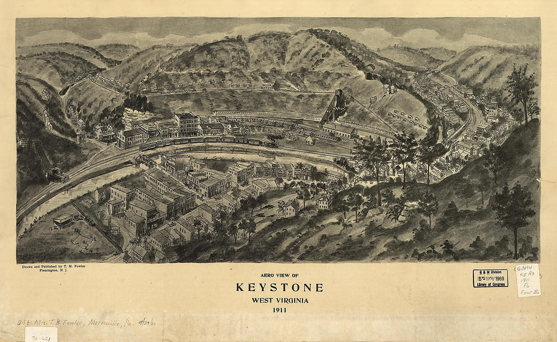 This old map of Aero View of Keystone, West Virginia from 1911 was created by T. M. (Thaddeus Mortimer) Fowler in 1911