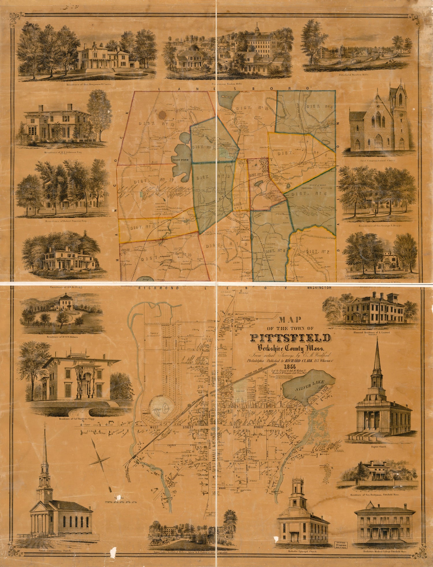 This old map of Map of the Town of Pittsfield, Berkshire County, Massachusetts from 1855 was created by E. M. Woodford in 1855