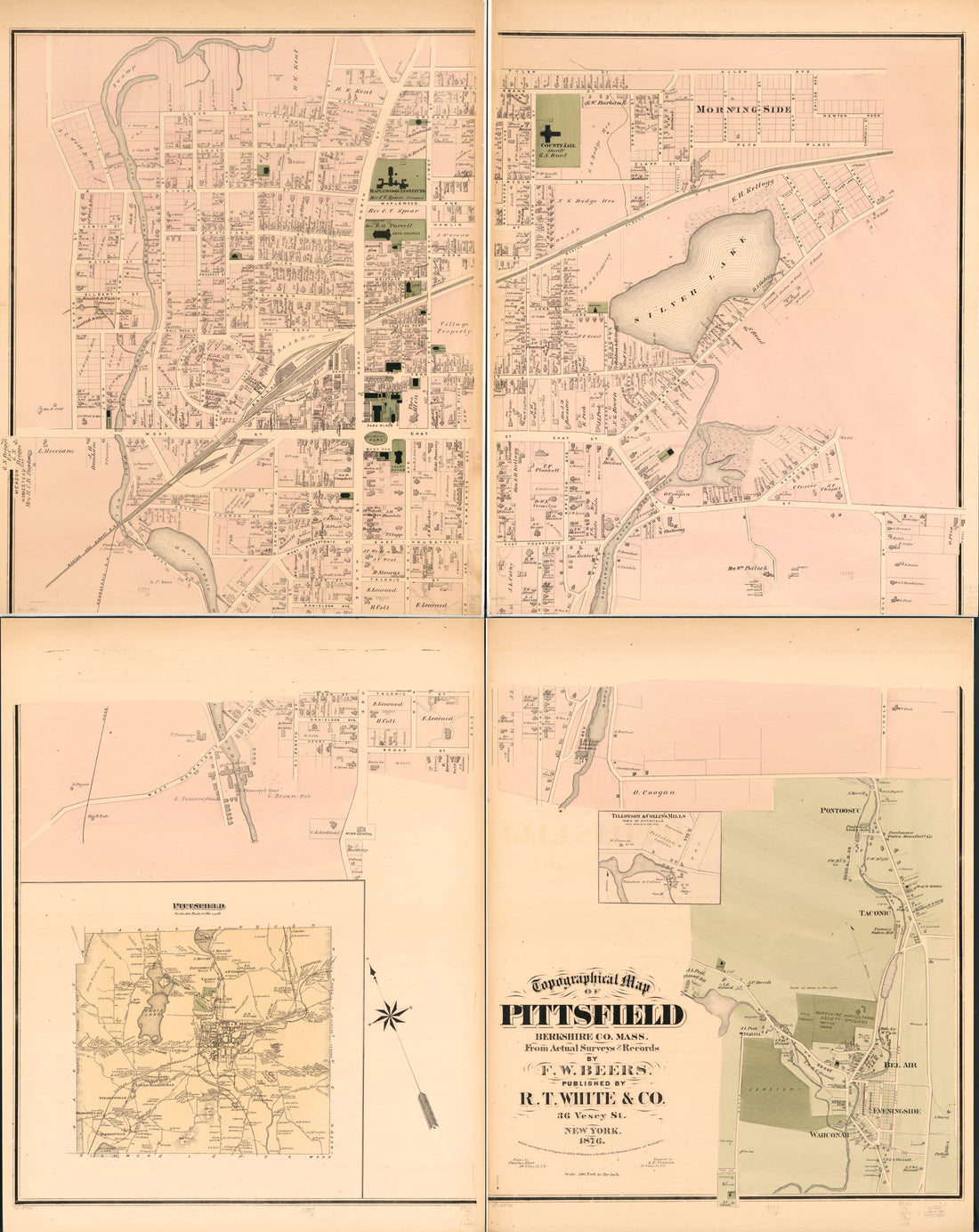 This old map of Topographical Map of Pittsfield, Berkshire Co., Massachusetts from 1876 was created by F. W. (Frederick W.) Beers in 1876