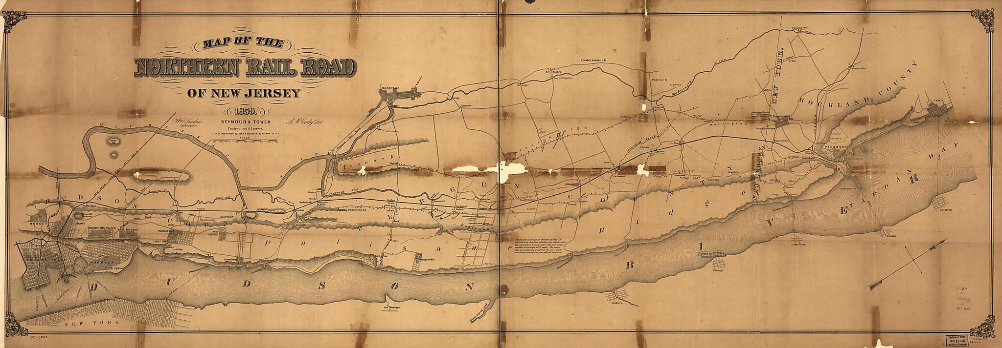 This old map of Map of the Northern Rail Road of New Jersey from 1859 was created by A. M. Cady, Seibert &amp; Shearman Robertson,  Seymour &amp; Tower, William S. Sneden in 1859