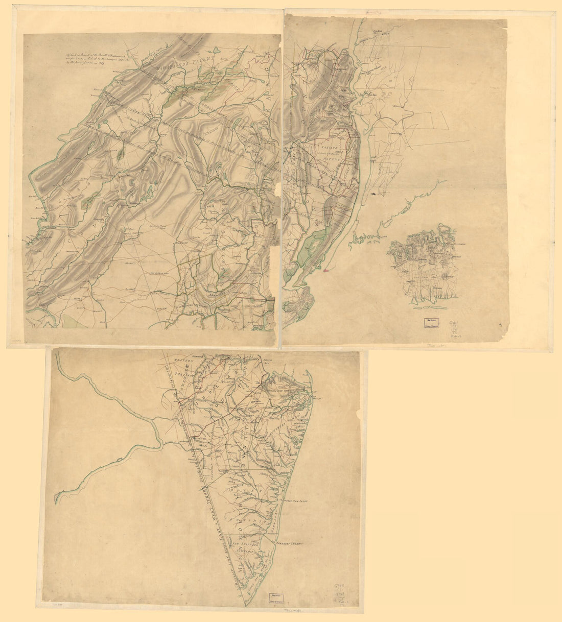 This old map of Three Maps i.e. Map On 3 Sheets of Northern New Jersey, With Reference to the Boundary Between New York and New Jersey. (Three Maps of Northern New Jersey, With Reference to the Boundary Between New York and New Jersey) from 1769 was crea