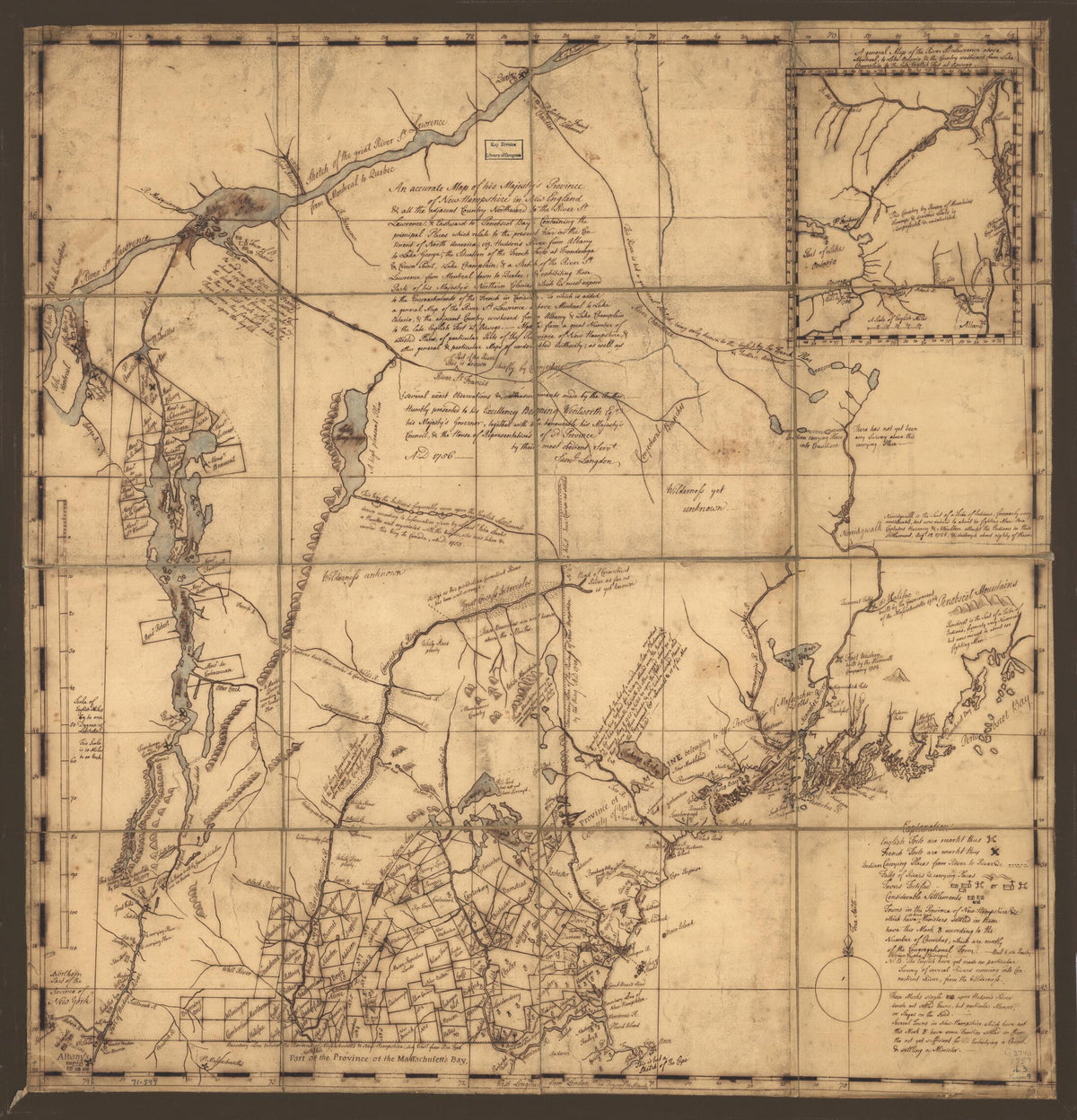 Hampshire In New England &amp; All the Adjacent Country Northward to the River St. Lawrence, &amp; Eastward to Penobscot Bay, Containing the Principal Places Which Relate to the Present War On the Continent of North America 1757 by Relic Map Company