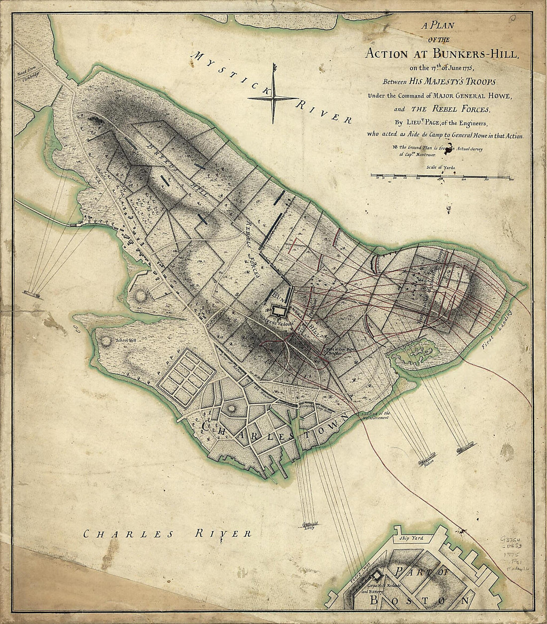 This old map of Hill, On the 17th. of June, from 1775, Between His Majesty&
