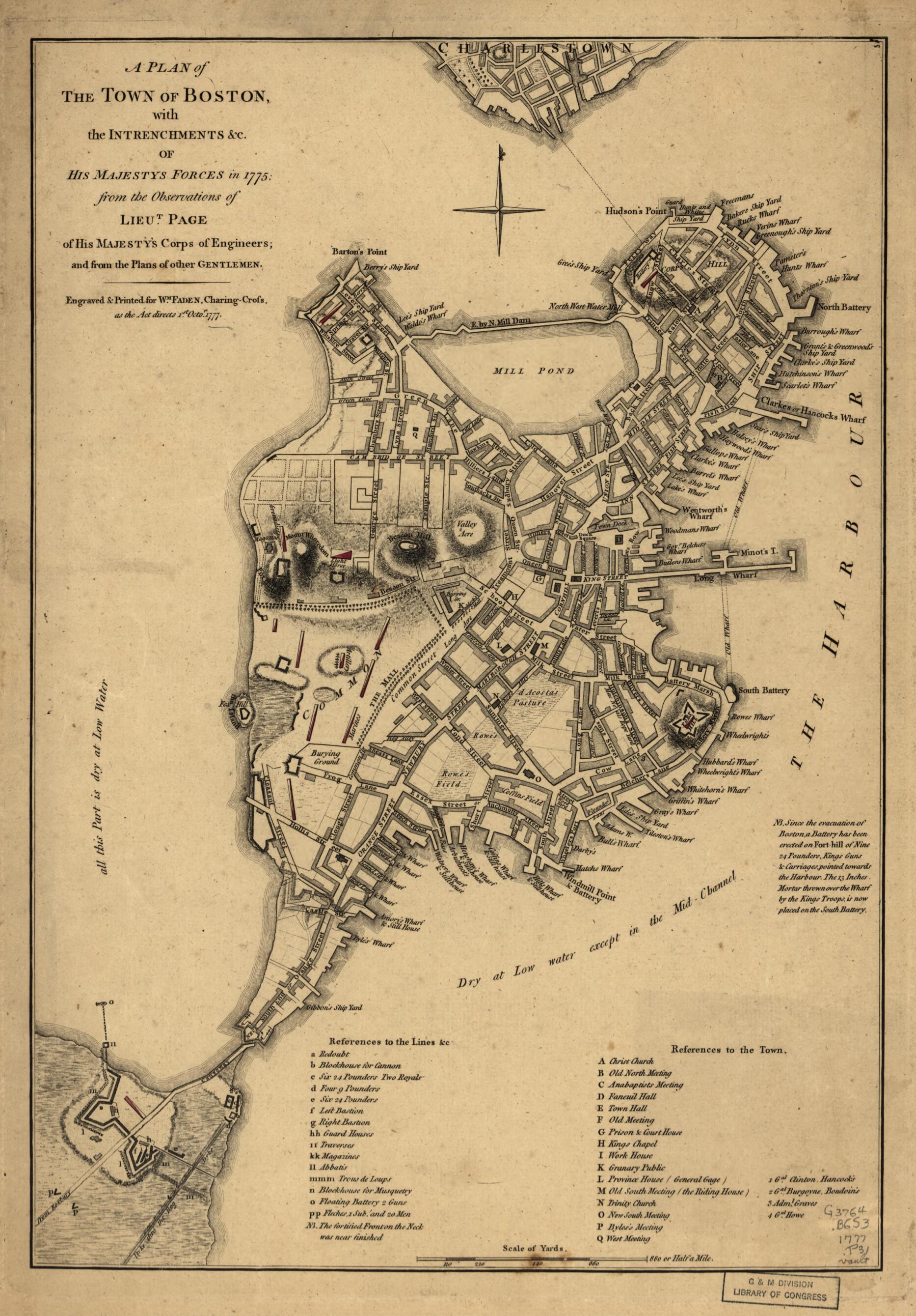 This old map of A Plan of the Town of Boston, With the Intrenchments &amp;c. of His Majestys Forces In 1775: from the Observations of Lieut. Page of His Majesty&