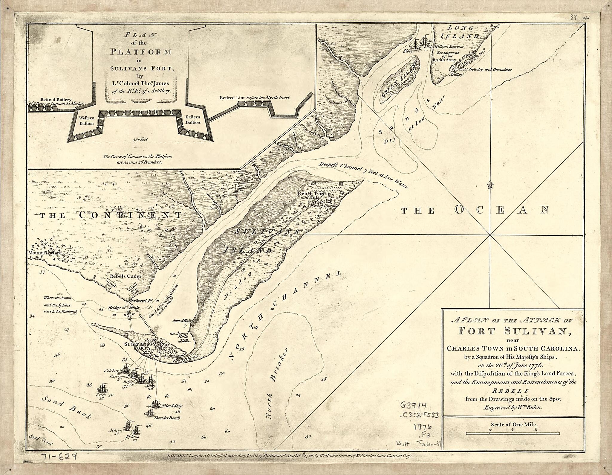 This old map of A Plan of the Attack of Fort Sulivan, Near Charles Town In South Carolina : by a Squadron of His Majesty&